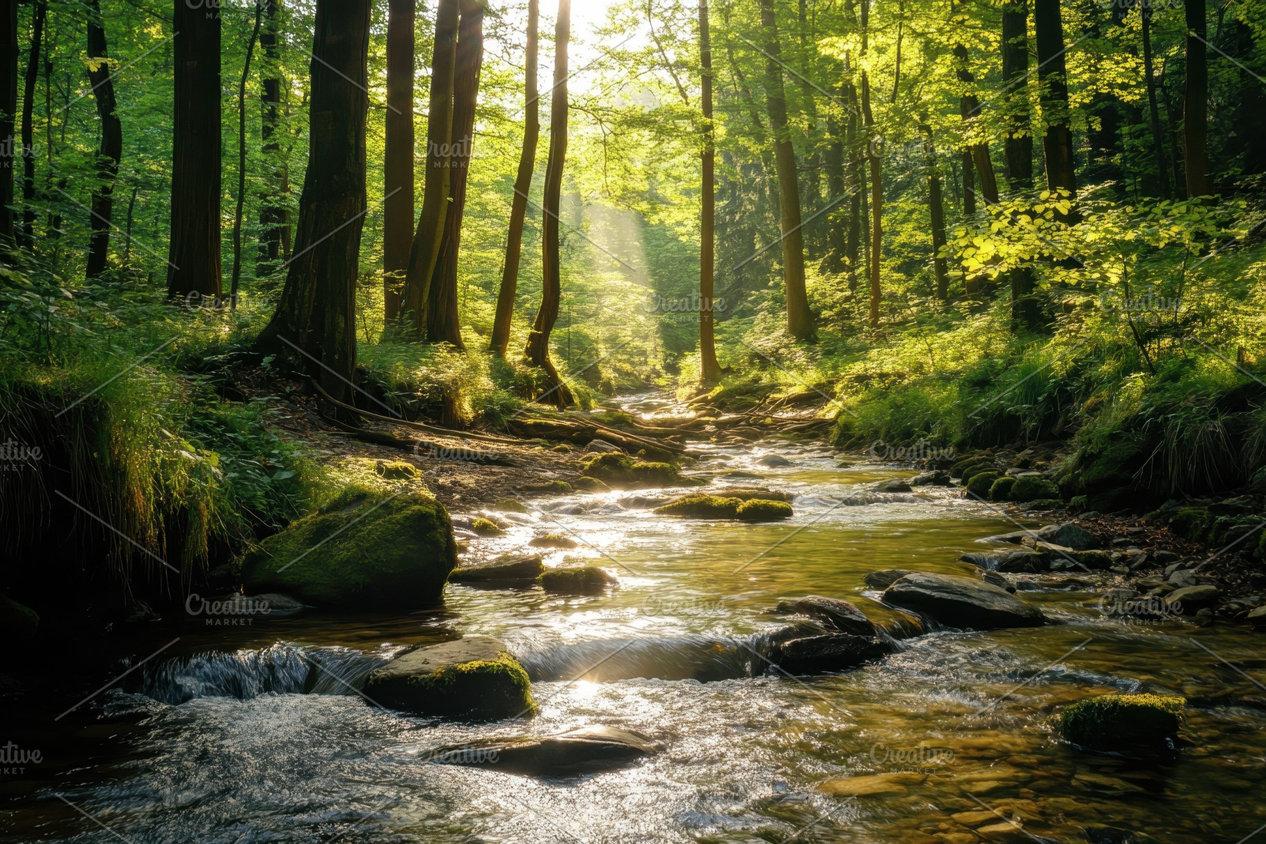 The calm flow of a forest creek, a Photo by Pavel_design
