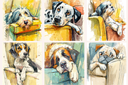 Watercolor Dogs on the Couch, an Animal Illustration by PrintHaven Designs (Thumbnail 5 of 10)