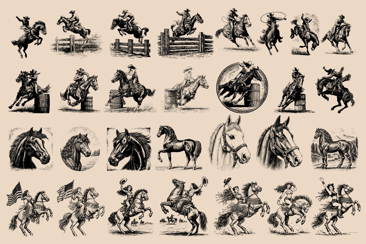 Vintage Retro Rodeo illustrations, an Object Illustration by Nocturnal Wolf (Photo 7 of 17)