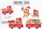 Watercolor Christmas Tiger Clipart, an Illustration by YuliyaArtGarden (Thumbnail 5 of 10)