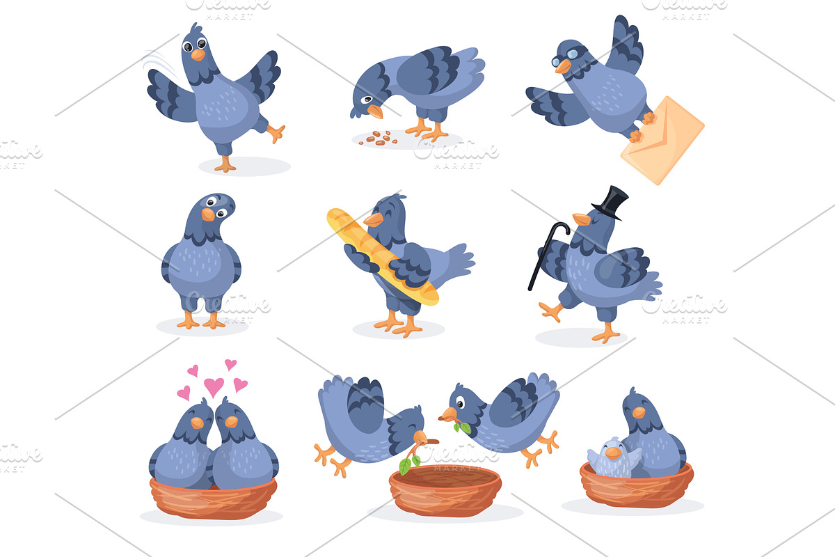Cartoon pigeons characters. Pigeon, an Animal Illustration by Stock-Smart-Start