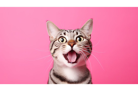 cat with funny face on pink, an Animal Photo by Neirfy