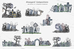 Graveyard Watercolor Clipart