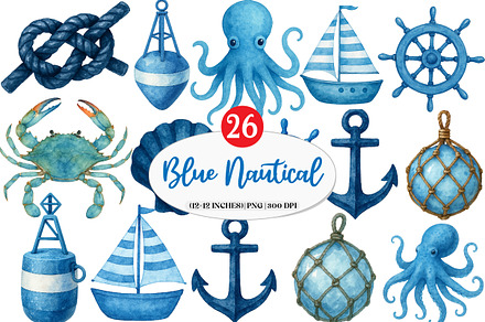 Watercolor Blue Nautical Collection