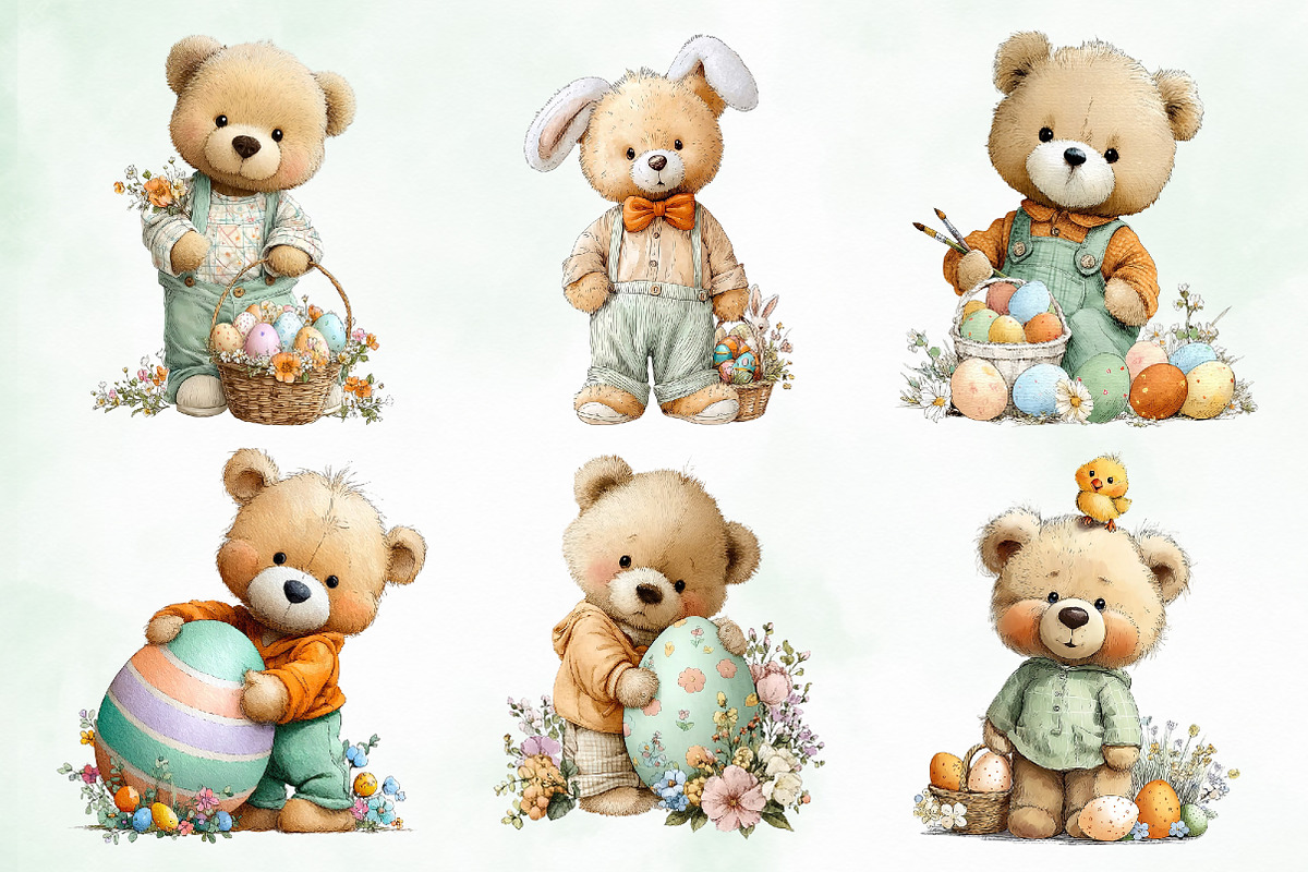 Whimsical Easter Teddy Bear Clipart, an Illustration by Creative Art (Photo 6 of 8)