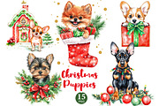 Christmas Puppies Clipart, a Seasonal Illustration by GlamArtZhanna (Thumbnail 1 of 6)