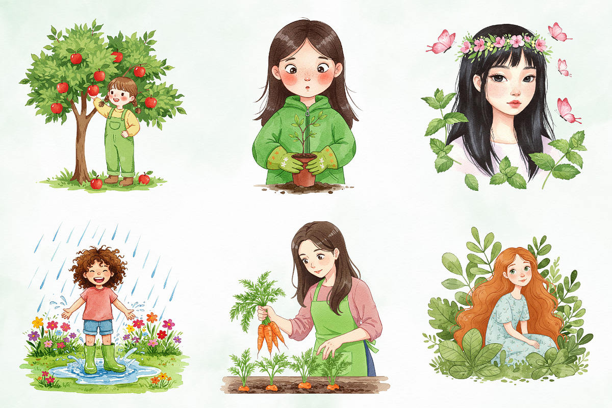 Garden Girl Clipart Set, an Illustration by Creative Art (Photo 6 of 9)