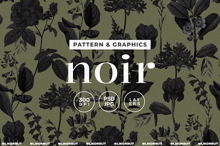 Noir Dark Botanical Floral Pattern