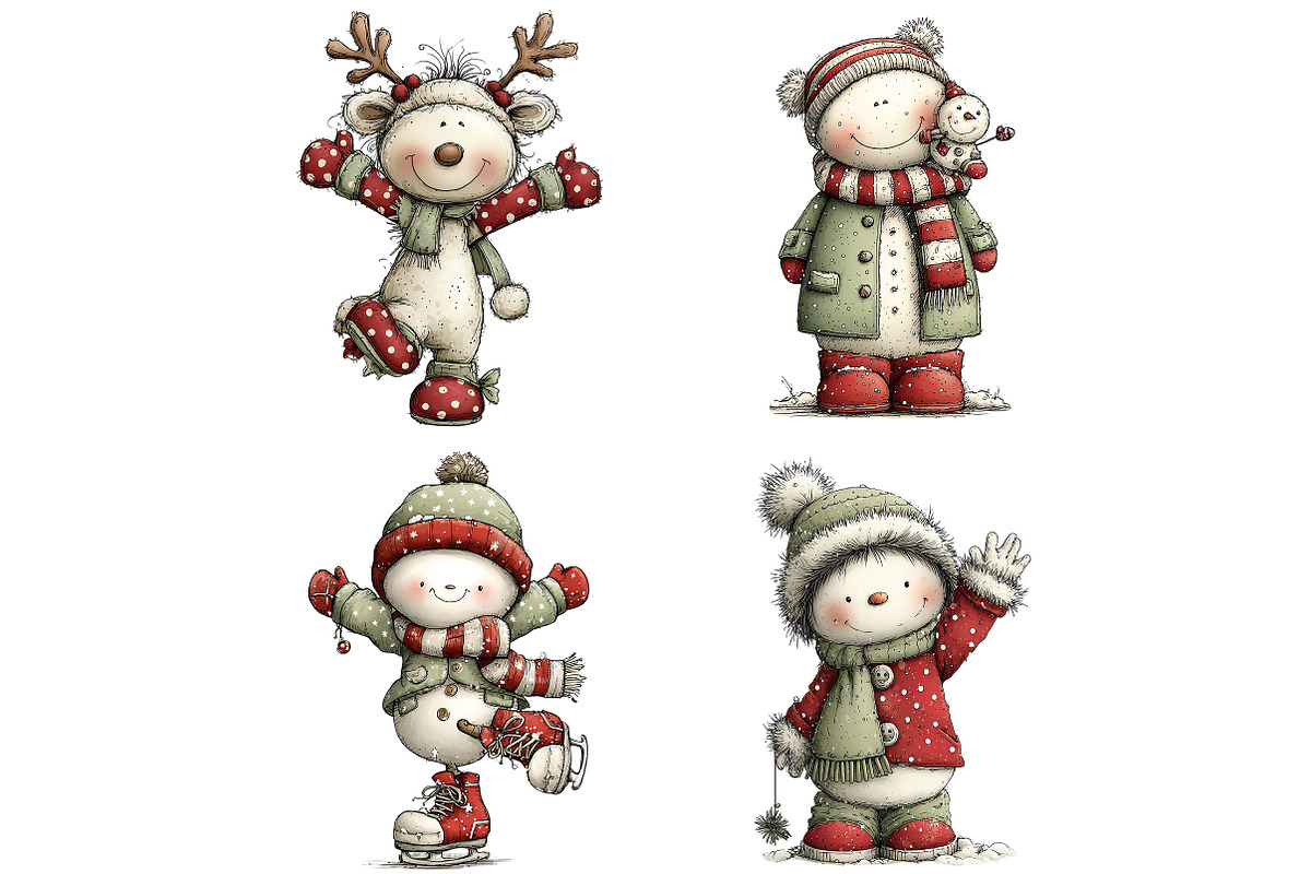 Whimsical Christmas Snowman Clipart, an Illustration by Craft Nest (Photo 3 of 8)