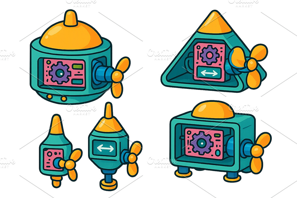 Colorful and playful robot designs, an Illustration by ZinetroN