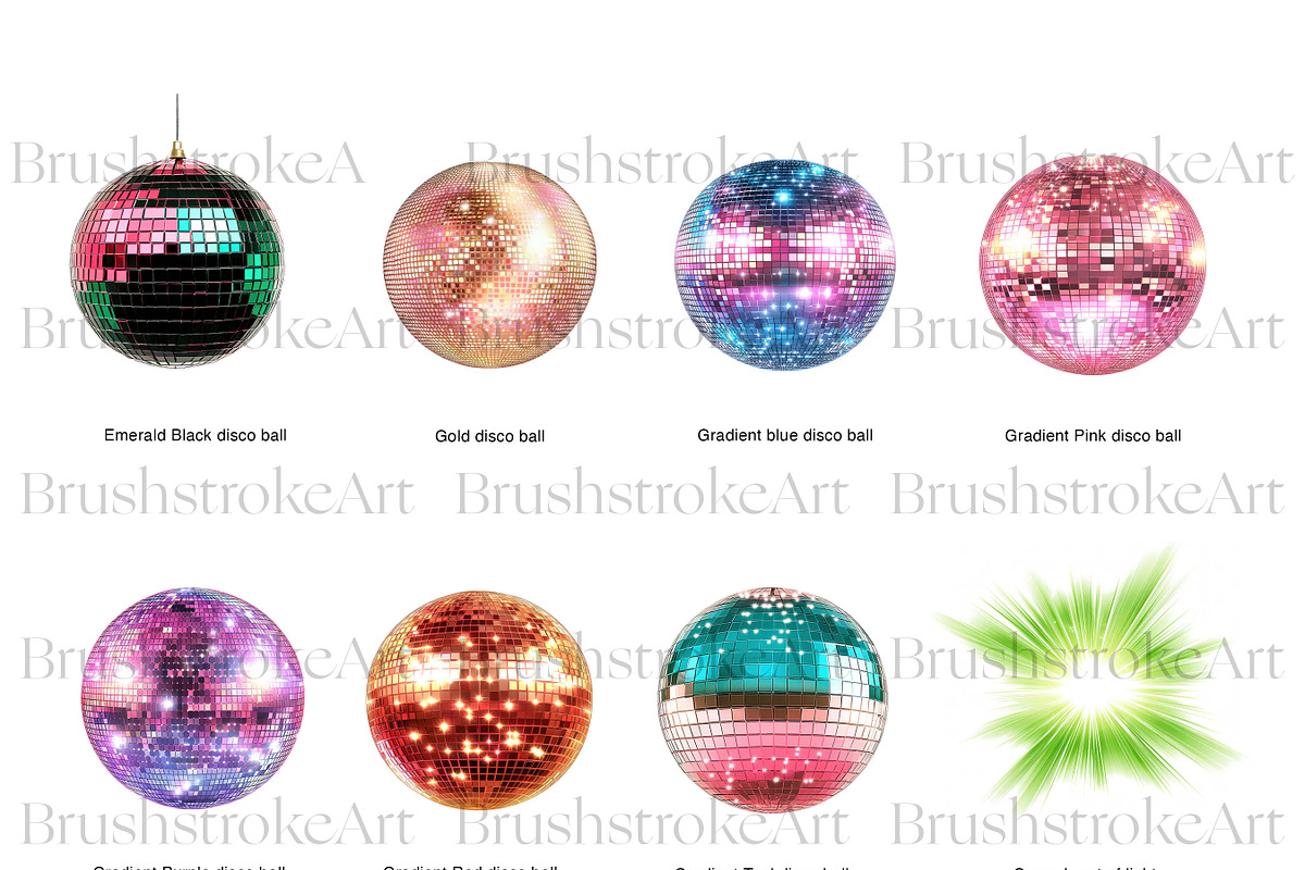 Disco Ball Clipart, Light Burst PNG, a Decorative Illustration by BrushstrokeArtGB (Photo 3 of 9)