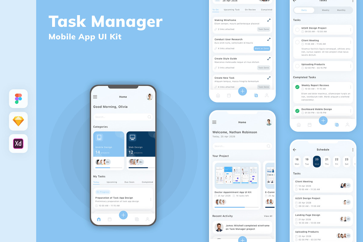 Task Manager Mobile App UI Kit, an UI Kit Template by uicube (Photo 2 of 2)