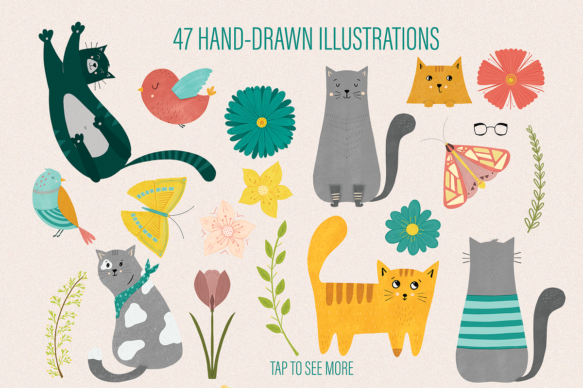 Cats and Garden Flowers, an Illustration by PenguinArtStudio (Photo 2 of 9)