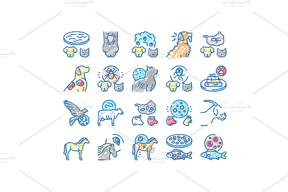 Pet Disease Ill Health Problem Icons, an Object Illustration by pikepicture