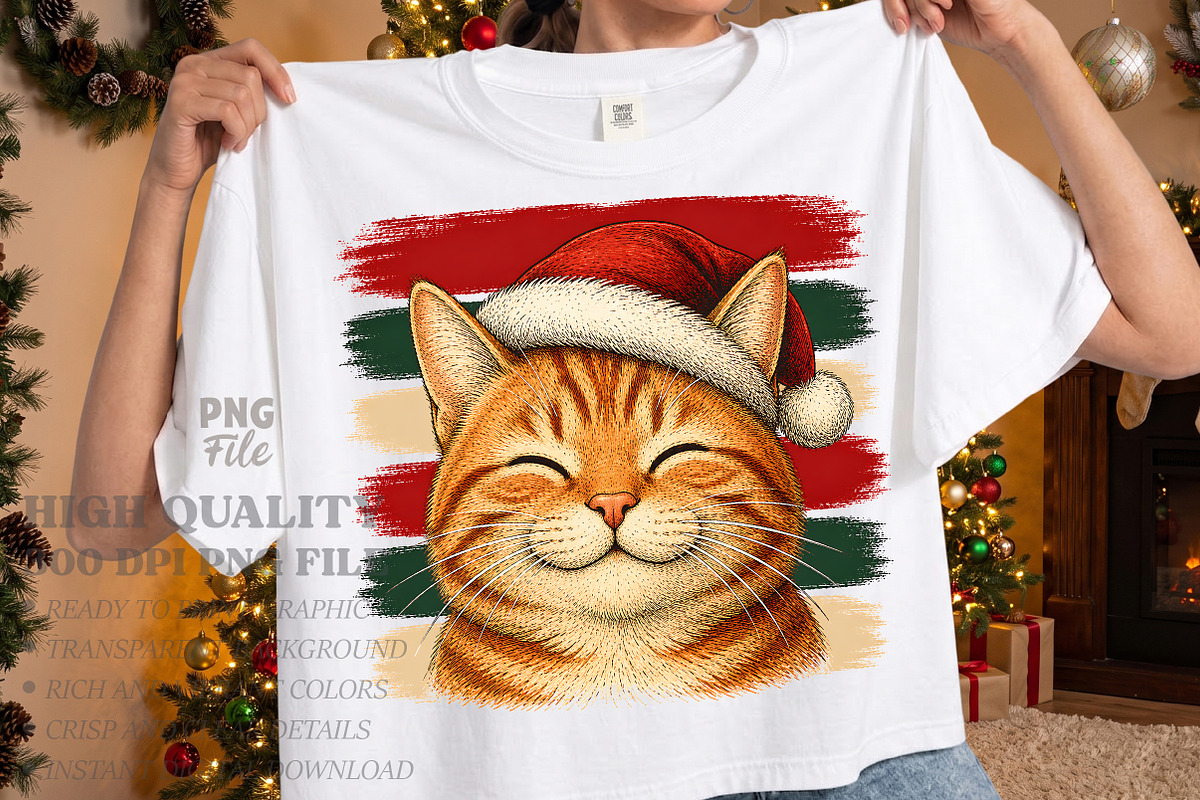 Vintage Stripes Cat Christmas PNG, a Seasonal Illustration by Libby Wishes (Photo 1 of 4)