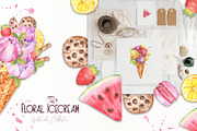 Floral Icecream Watercolor Set, an Illustration by TanataDesign (Thumbnail 4 of 13)