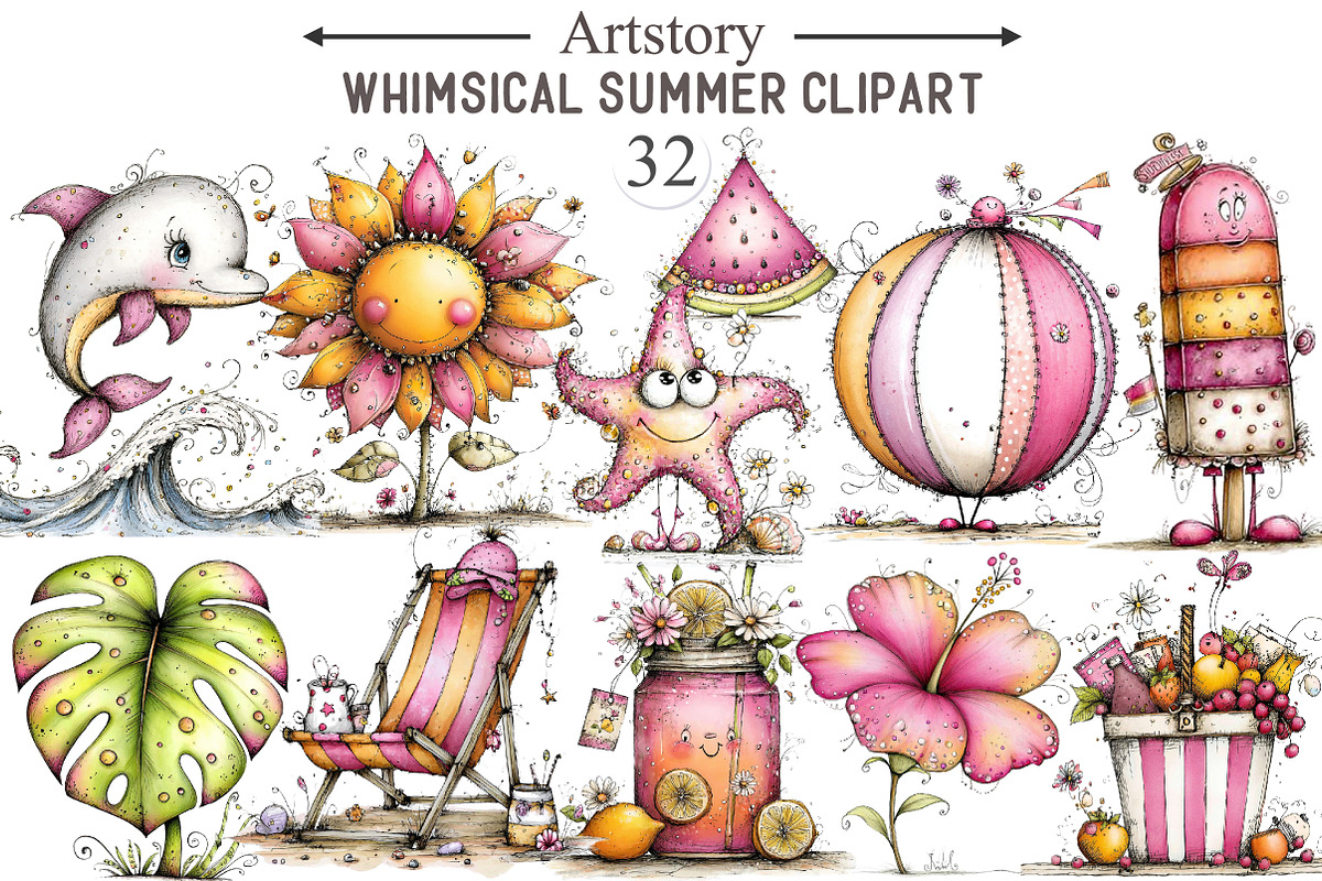 Whimsical Summer Clipart, an Illustration by designcity5 (Photo 1 of 5)