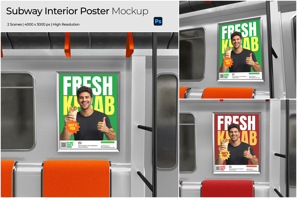 Subway Interior Poster Mockup, an Advertising Mockup by Bartama Graphic (Photo 1 of 5)
