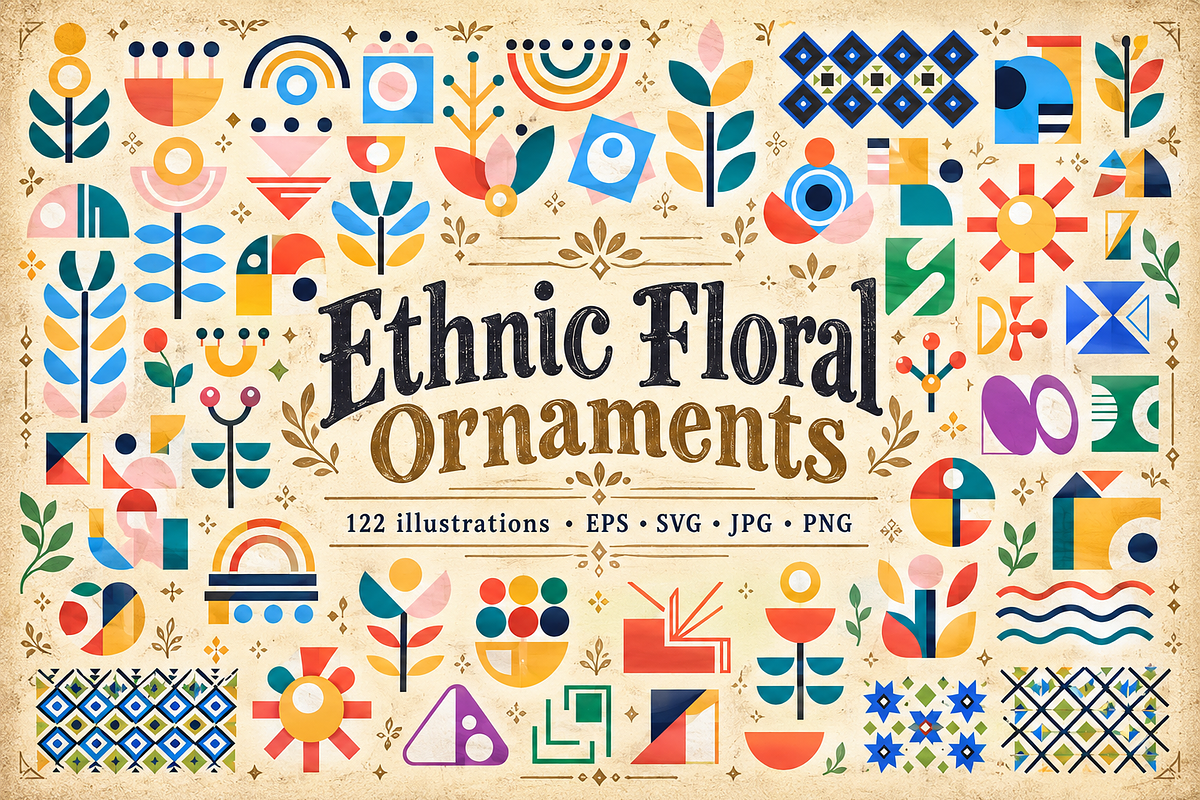 Ethnic Floral & Geometric Ornaments, a Decorative Illustration by Anna Studio (Photo 1 of 12)