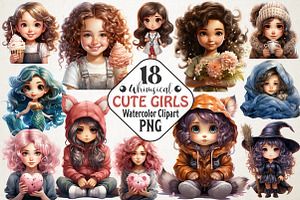 Cute Watercolor Girls Clipart Whims, an Illustration by RobertsArt