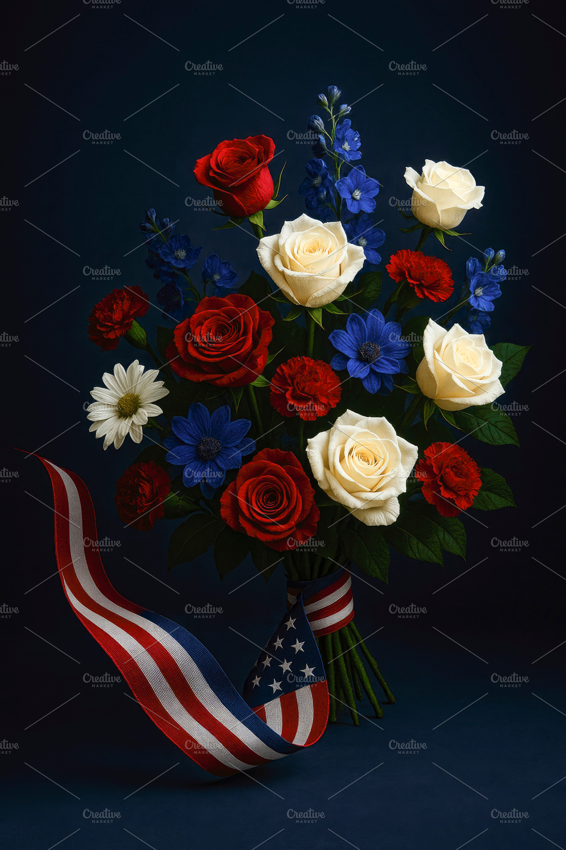 american bouquet with flag ribbon, generative AI, a Photo by Nito