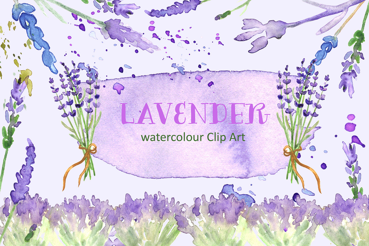 Lavender watercolor clip art, an Illustration by LABFcreations (Photo 1 of 2)
