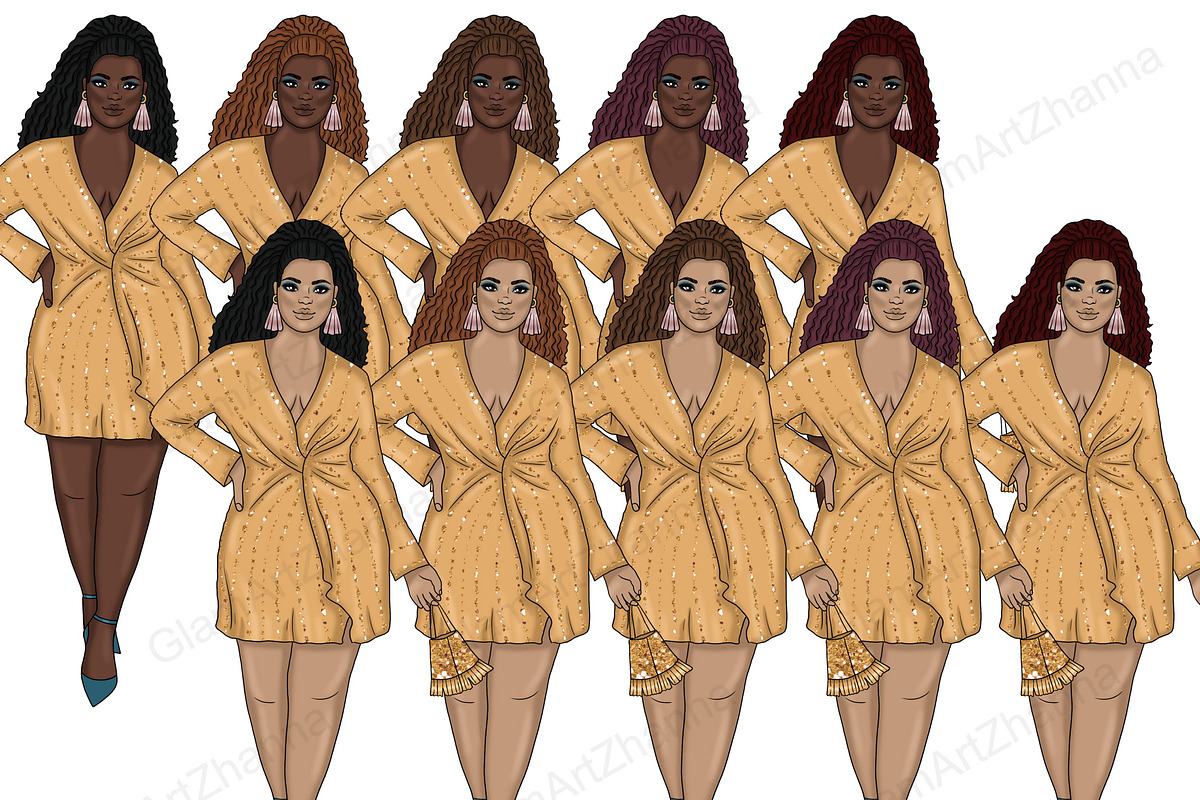 Happy New Year Gold Girls Clipart, a Person Illustration by GlamArtZhanna (Photo 5 of 5)