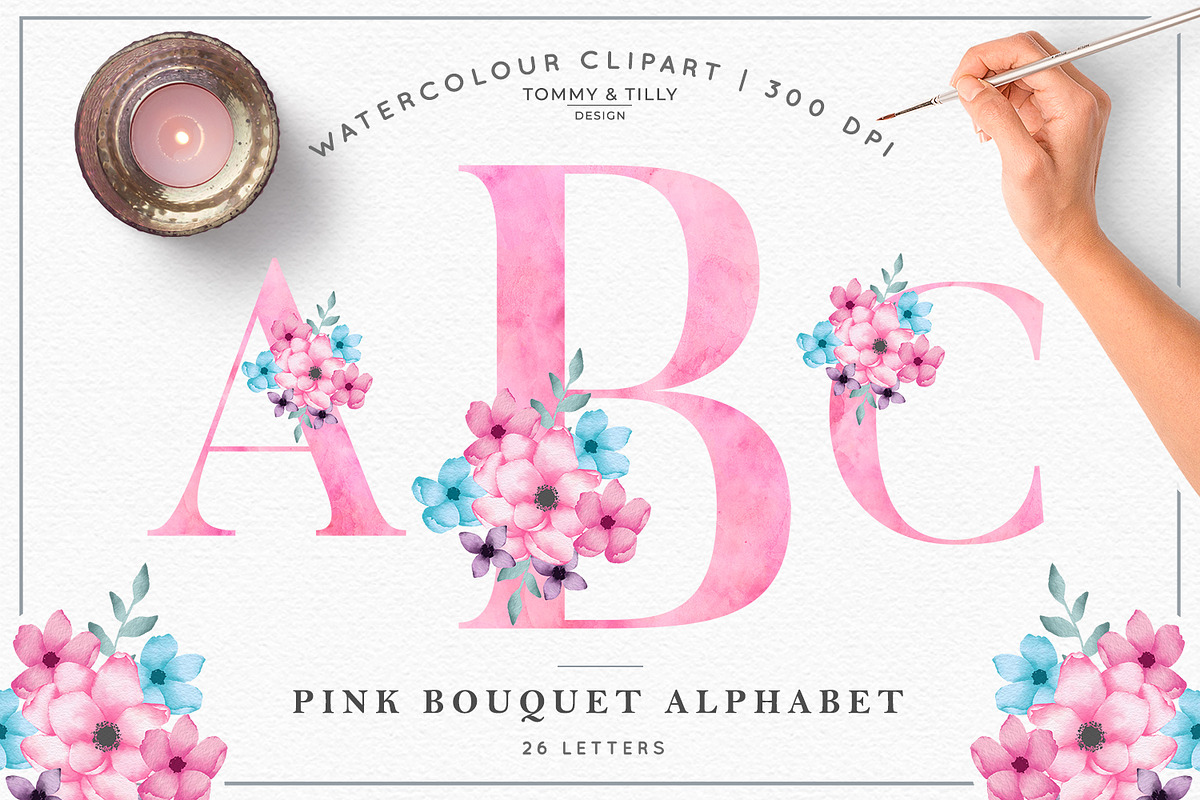 Pink Bouquet Alphabet PNG, an Illustration by Tommy & Tilly Design (Photo 1 of 4)