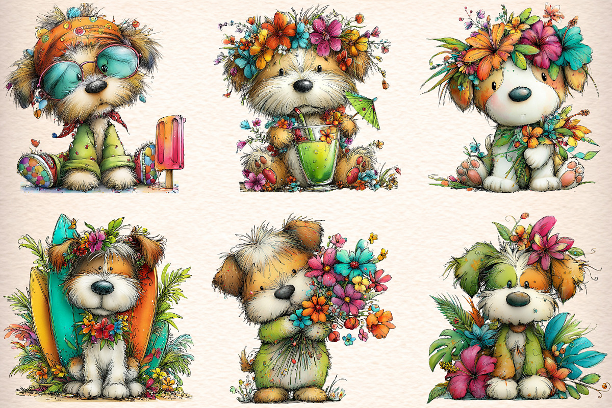Whimsical Summer Dog Clipart, an Illustration by Digital Artistic99 (Photo 2 of 10)