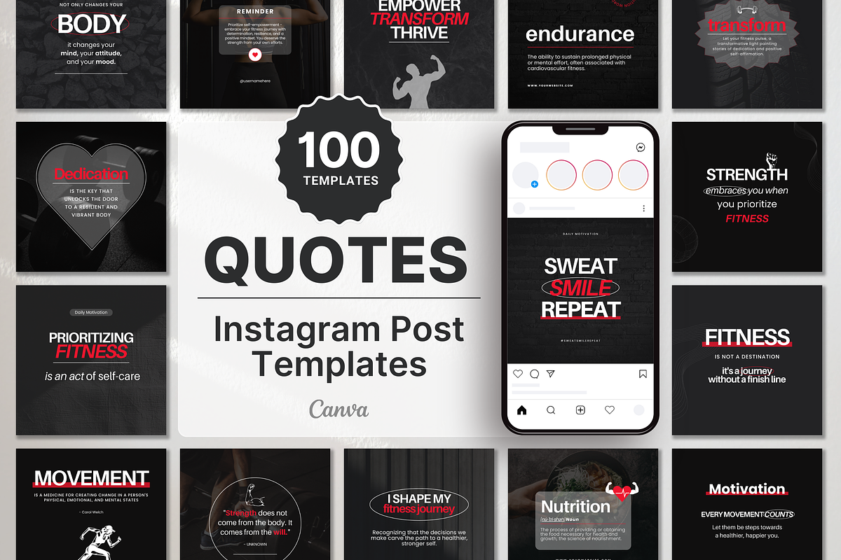 Fitness Quote Instagram Templates, a Social Media Template by DigiPax (Photo 1 of 11)