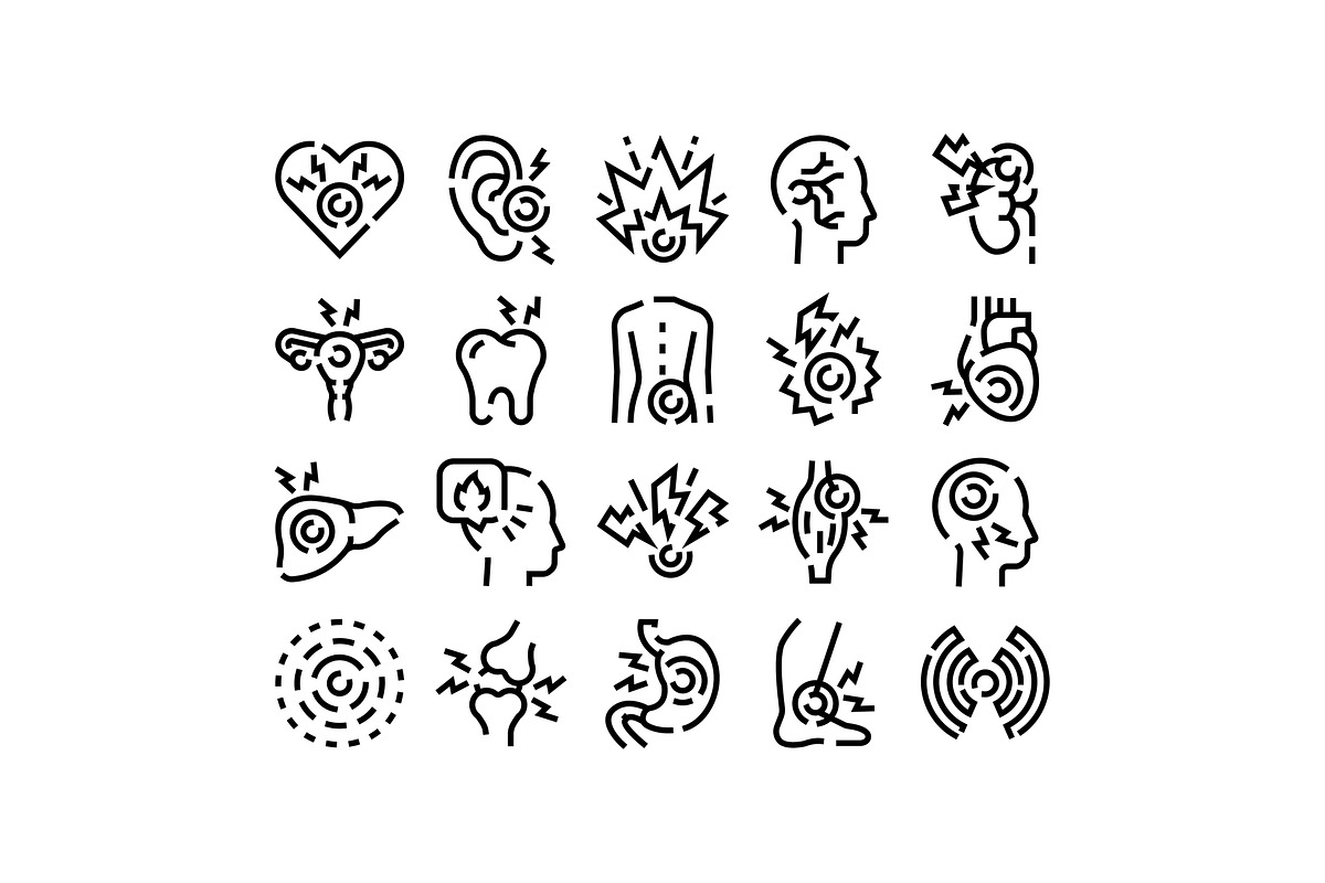 Body pain and ache glyph line icons, an Object Graphic by pikepicture (Photo 1 of 3)