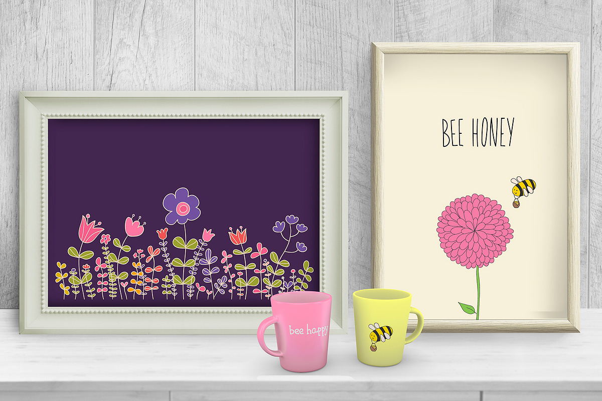 Bee and flowers, an Illustration by BerryCaty (Photo 9 of 14)