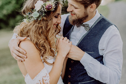 Beautiful bride and groom in green nature stock photo containing couple and, a Person Photo by HalfPoint