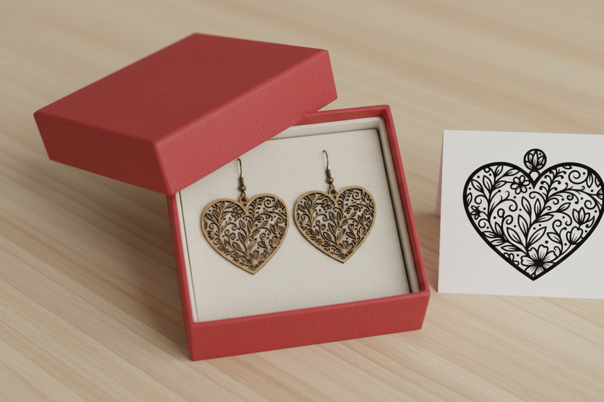 Heart Shape Earring Laser Cut File, an Illustration by Amazin_art (Photo 4 of 6)