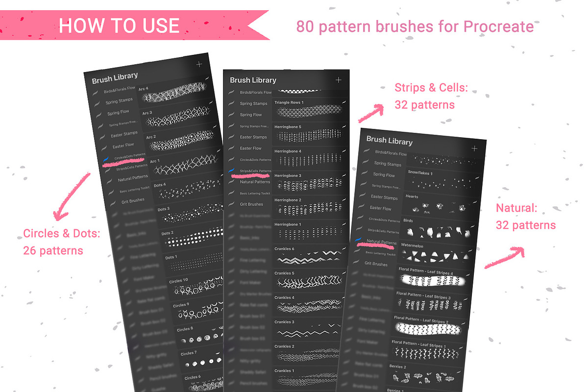 80 hand-drawn patterns for Procreate, a Brush Add-On by Gray Cat Graphics (Photo 5 of 17)