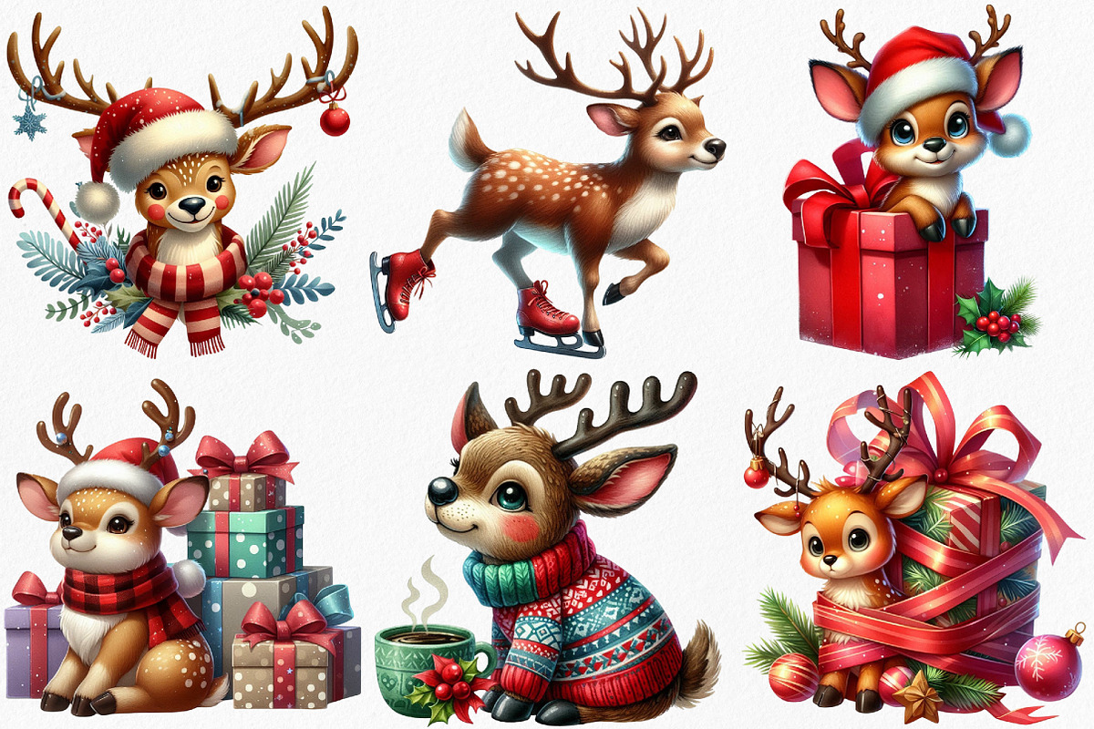 Watercolor Merry Christmas Reindeer, an Illustration by Canvas Craft (Photo 2 of 7)