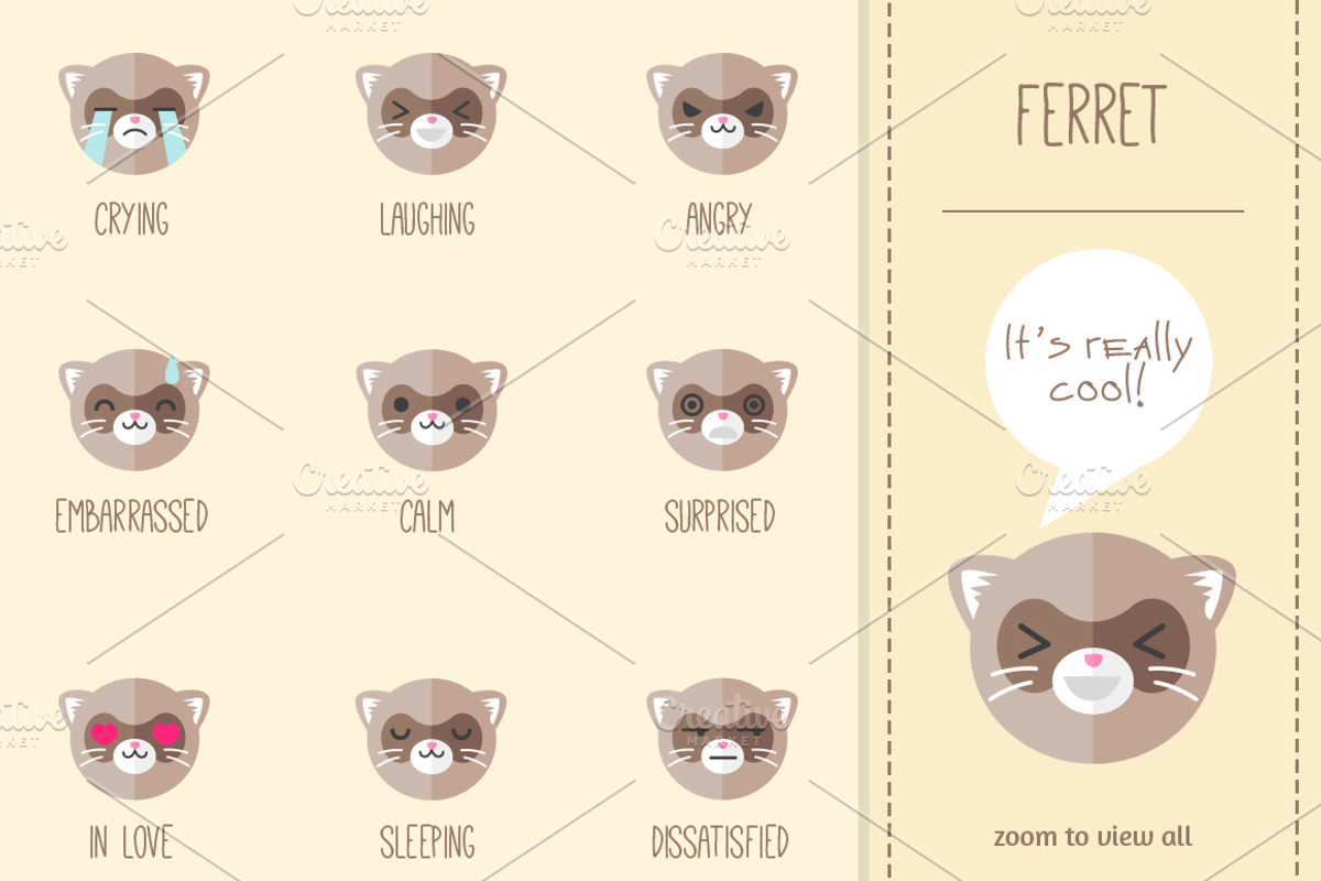 Zoo Mega Set. 9x9 animal emoticons preview 2