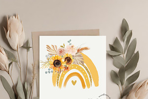 Rainbow Sunflowers Pampas Clipart