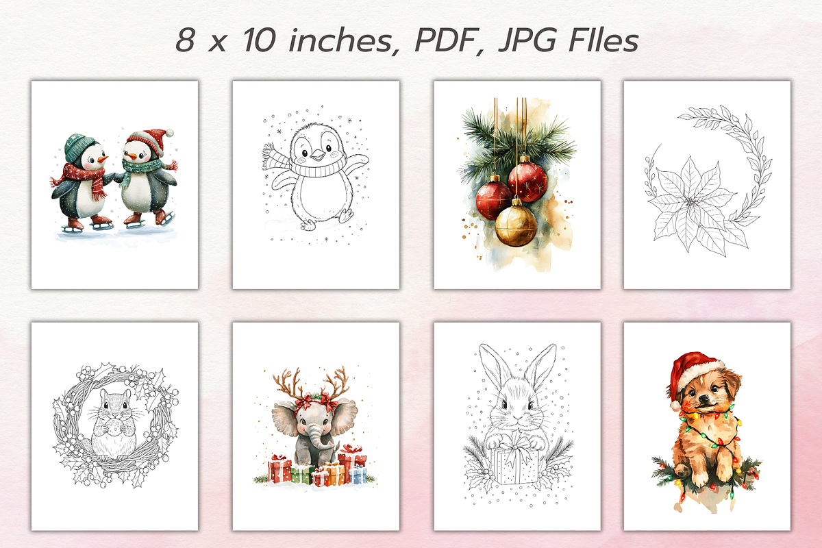 50 Christmas Coloring Pages Bundle, a Seasonal Illustration by Daffodil Dream Studio (Photo 2 of 8)