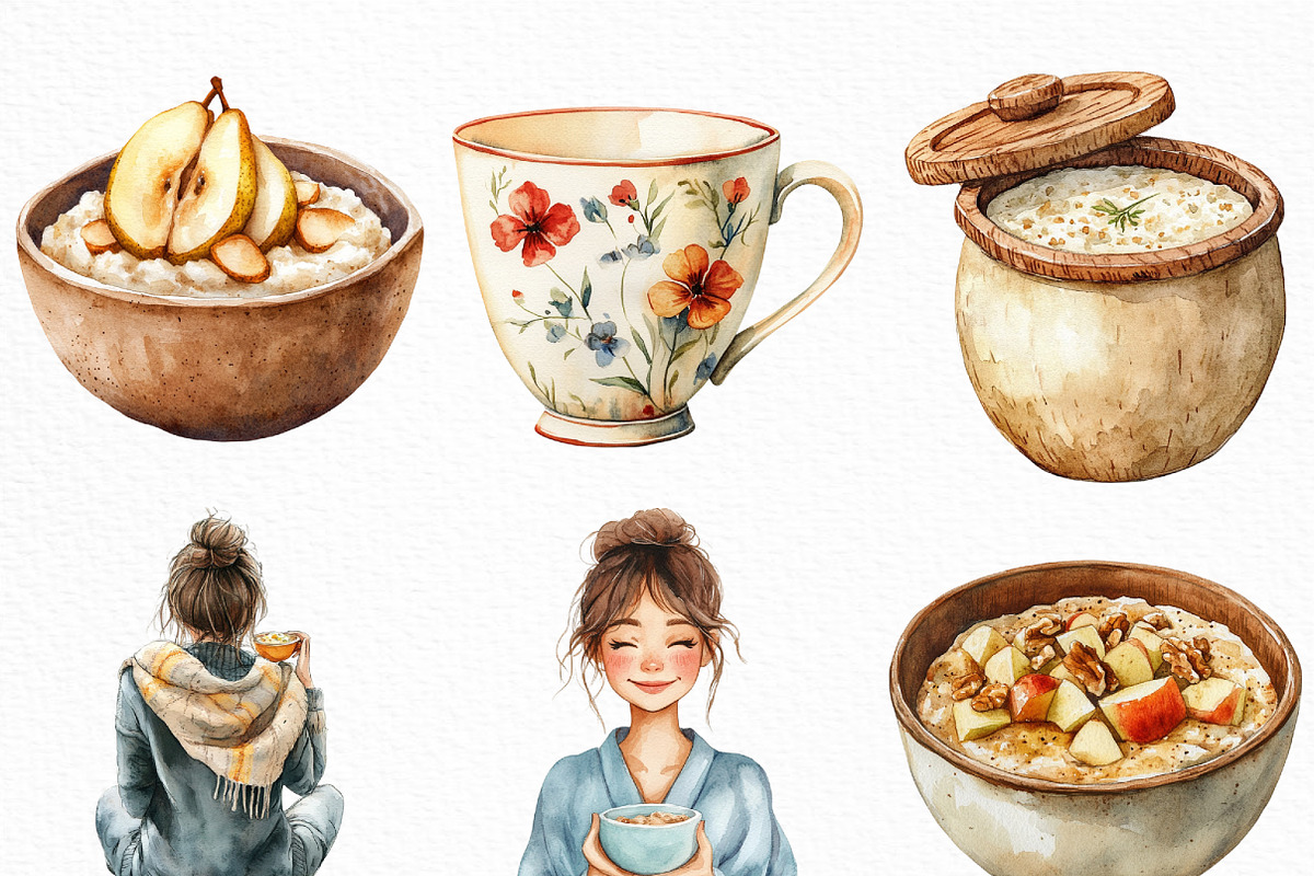 Watercolor Oatmeal Breakfast Clipart, an Illustration by Craft Nest (Photo 2 of 6)