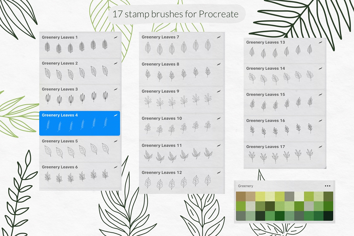 Greenery leaves stamps brushes, a Brush Add-On by Let's Art (Photo 2 of 3)