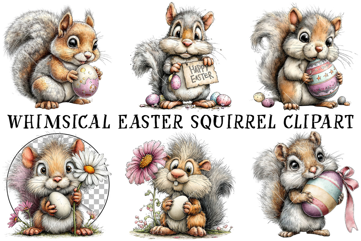Whimsical Easter Squirrel Clipart, an Illustration by OK Design (Photo 2 of 6)