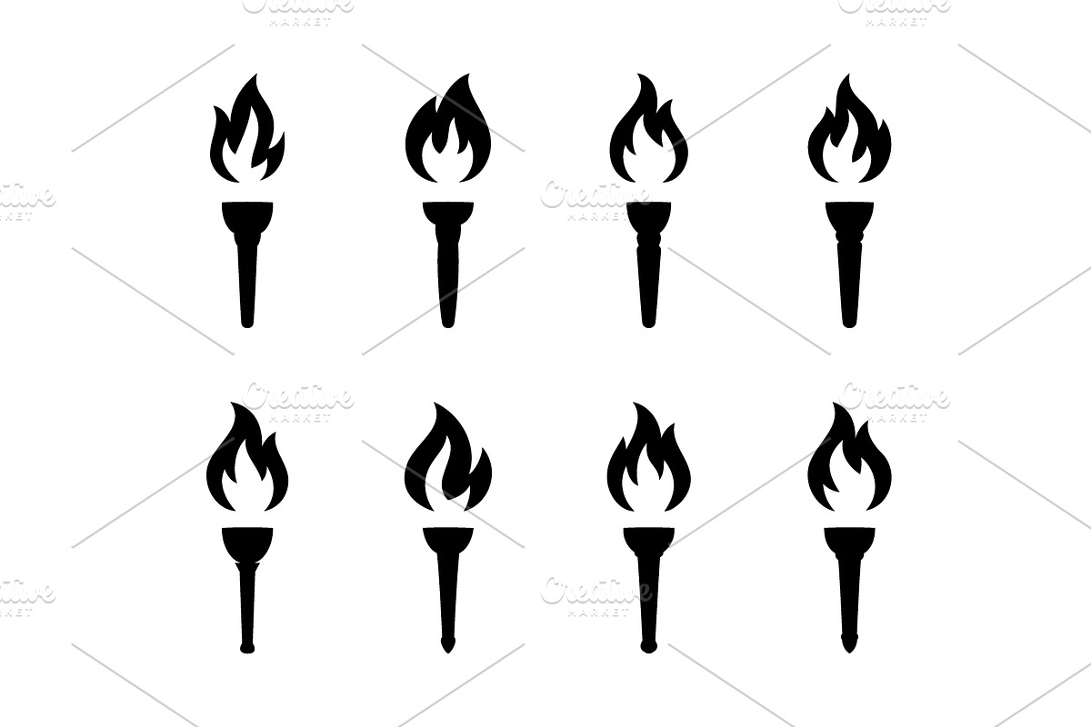 Set of black burning torch icons, an Illustration by GraphiShop