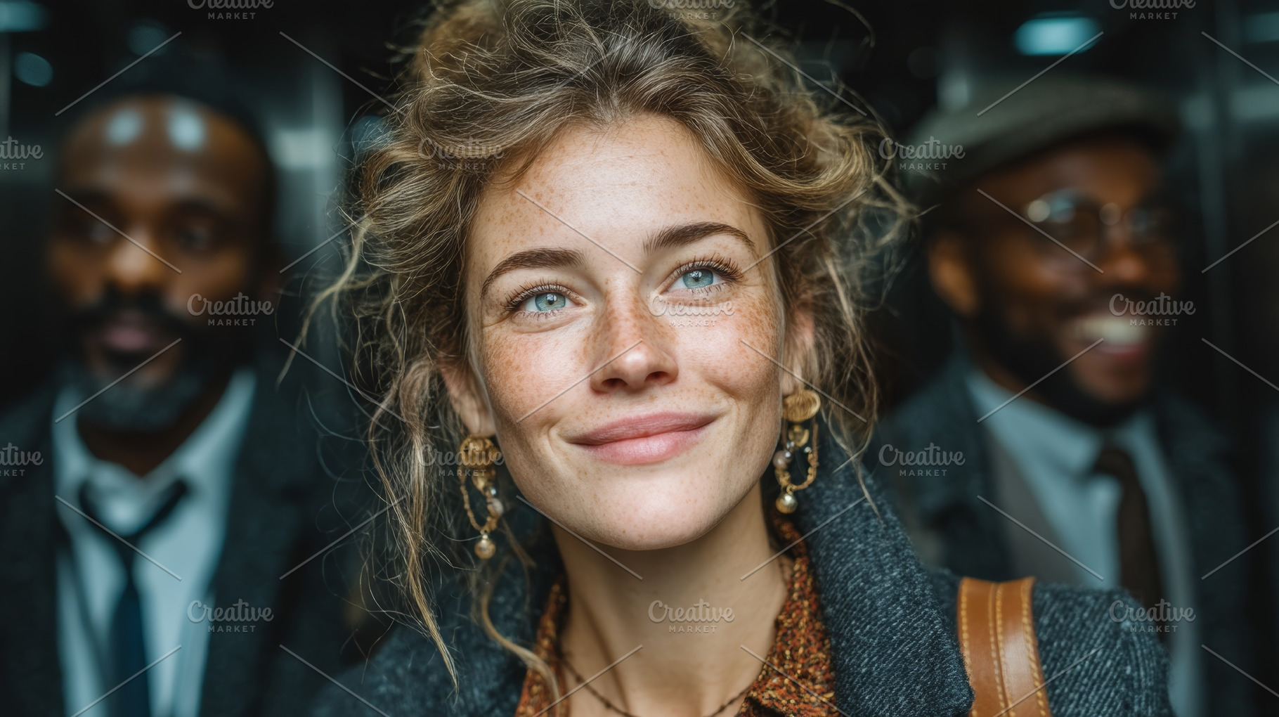 Smiling friends in an elevator, diverse professionals sharing a joyful moment, a Person Photo by AS photostudio