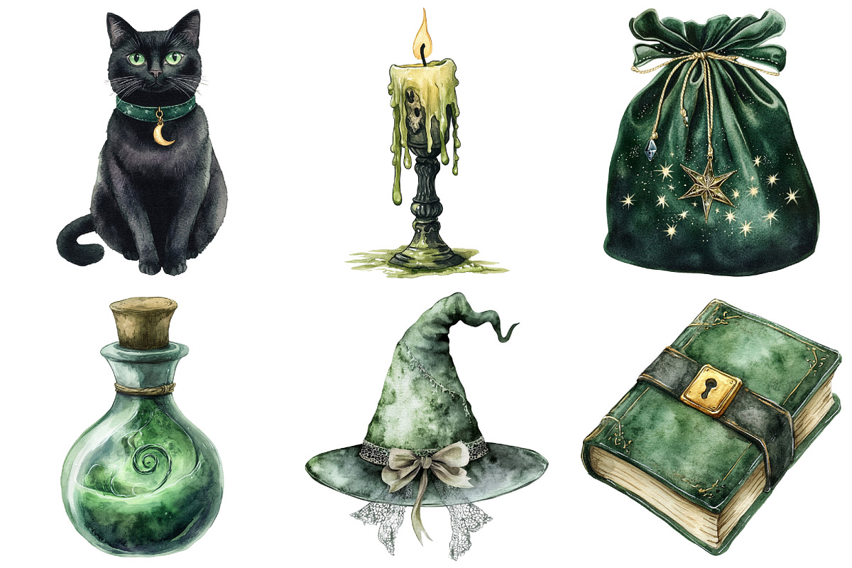 Antique Green Halloween Clipart, an Illustration by Craft Nest (Photo 2 of 6)