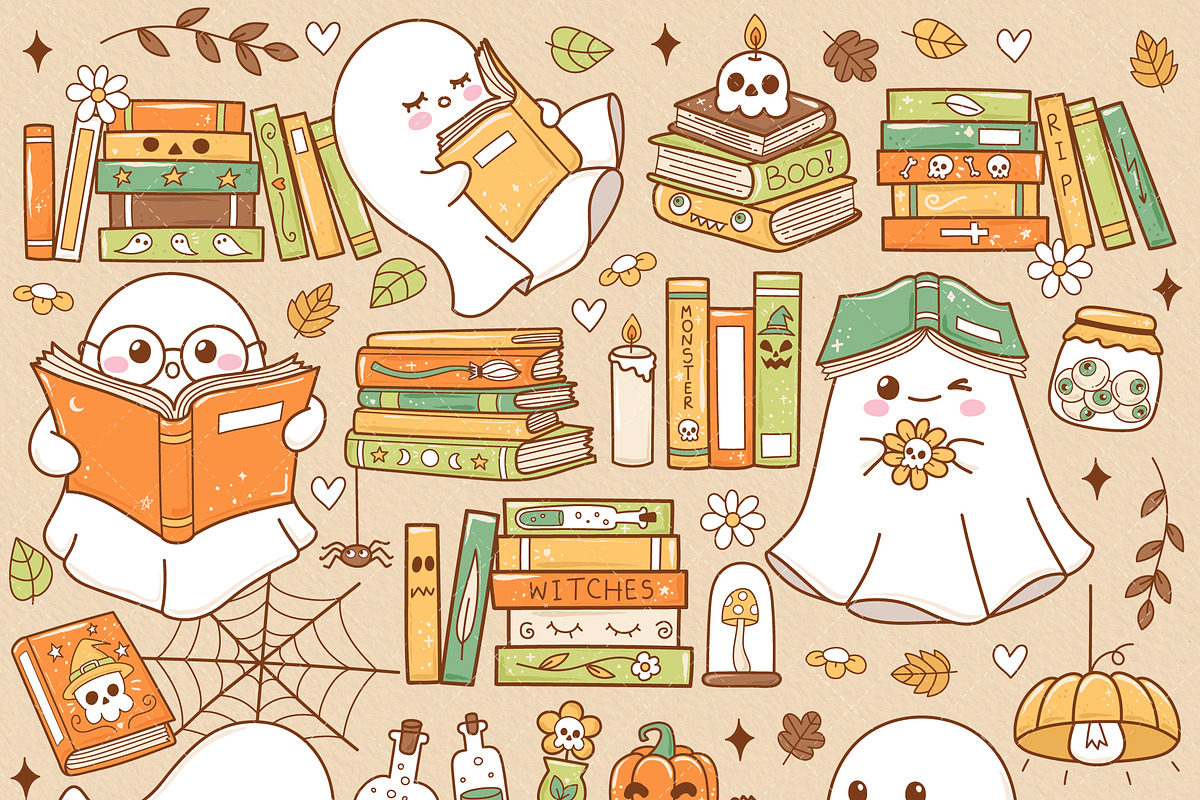 Cozy Bookish Ghost Clipart | Ghost, an Education Illustration by TitaLivingArt (Photo 2 of 9)