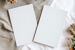 White blank cards for holiday or christmas greetings and invitations surrounded, a Holiday Photo by Studio ANNA
