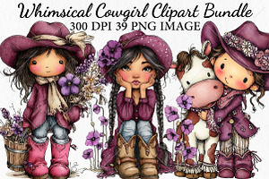 Whimsical Cowgirl Clipart Bundle, a Seasonal Illustration by Canvas Craft