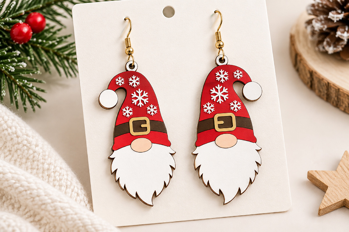Gnome Christmas Earrings Laser Cut, a Seasonal Illustration by Canvas Craft (Photo 3 of 6)