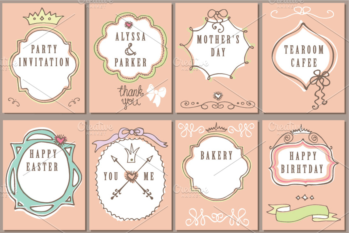 Doodle badge,decor elements set.Love preview 4